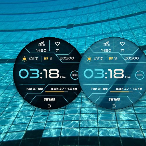SwimDay dark and light watch-face themes
